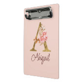 オーダーメイド 名前 ゴールド箔 バラ ピンク レター A ミニクリップボード (アングル2)