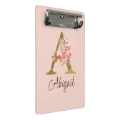 オーダーメイド 名前 ゴールド箔 バラ ピンク レター A ミニクリップボード (アングル)