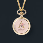 オーダーメイド 名前 ゴールド箔 バラ ピンク レター A 腕時計<br><div class="desc">オーダーメイド 名前 ゴールド箔 バラ ピンク レター A のデザインは、エレガントな輝きを放つスタイリッシュな花のイニシャルで、女性らしいテーマやロマンチックなシーン、名前のカスタマイズに最適です。 「パーソナライズ」をクリックして、あなた自身の名前や愛する人の名前でカスタマイズしてください。</div>