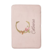 オーダーメイド 名前 ゴールド箔 バラ ピンク レター C バスマット (正面縦)
