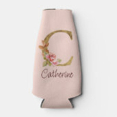オーダーメイド 名前 ゴールド箔 バラ ピンク レター C ボトルクーラー (正面)
