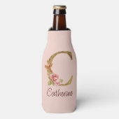 オーダーメイド 名前 ゴールド箔 バラ ピンク レター C ボトルクーラー (ボトル正面)