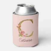 オーダーメイド 名前 ゴールド箔 バラ ピンク レター C 缶クーラー (缶正面)