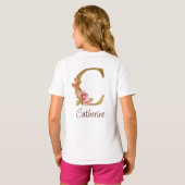 オーダーメイド 名前 ゴールド箔 バラ ピンク レター C Tシャツ (裏面フル)