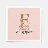 オーダーメイド 名前 ゴールド ブラッシュ ピンク ローズ レター E スタンダードカクテルナプキン (正面)