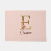オーダーメイド 名前 レター E ゴールド箔 バラ色の薔薇 ドアマット (正面)
