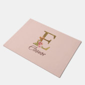 オーダーメイド 名前 レター E ゴールド箔 バラ色の薔薇 ドアマット (アングル)