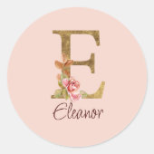オーダーメイド 名前 レター E ゴールド箔 バラ色の薔薇 ラウンドシール (正面)
