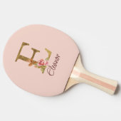 オーダーメイド 名前 レター E ゴールド箔 バラ色の薔薇 卓球ラケット (横)