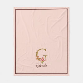 オーダーメイド 名前 レター G ゴールド箔 バラ色の薔薇 フリースブランケット