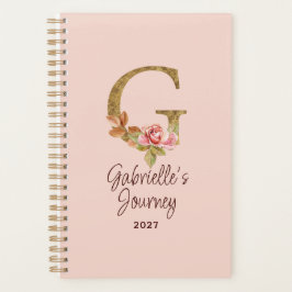 オーダーメイド 名前 レター G ゴールド箔 バラ色の薔薇 プランナー手帳