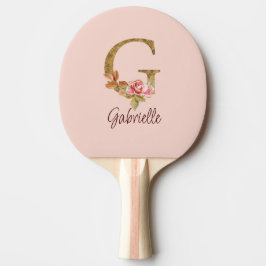 オーダーメイド 名前 レター G ゴールド箔 バラ色の薔薇 卓球ラケット