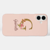 オーダーメイド 名前 レター G ゴールド箔 バラ色の薔薇 Case-Mate iPhoneケース (裏面 (横))