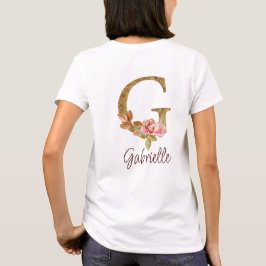 オーダーメイド 名前 レター G ゴールド箔 バラ色の薔薇 Tシャツ