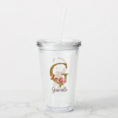 オーダーメイド 名前 レター G ゴールド フォイル ブッシュ ピンク ローズ アクリルタンブラー (裏面)