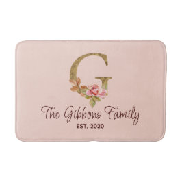オーダーメイド 名前 レター G ゴールド フォイル ブッシュ ピンク ローズ バスマット
