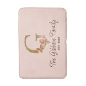 オーダーメイド 名前 レター G ゴールド フォイル ブッシュ ピンク ローズ バスマット (正面縦)