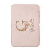 オーダーメイド 名前 レター G ゴールド フォイル ブッシュ ピンク ローズ バスマット (正面縦)