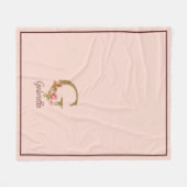 オーダーメイド 名前 レター G ゴールド フォイル ブッシュ ピンク ローズ フリースブランケット (正面(横))