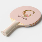 オーダーメイド 名前 レター G ゴールド フォイル ブッシュ ピンク ローズ 卓球ラケット (正面アングル)