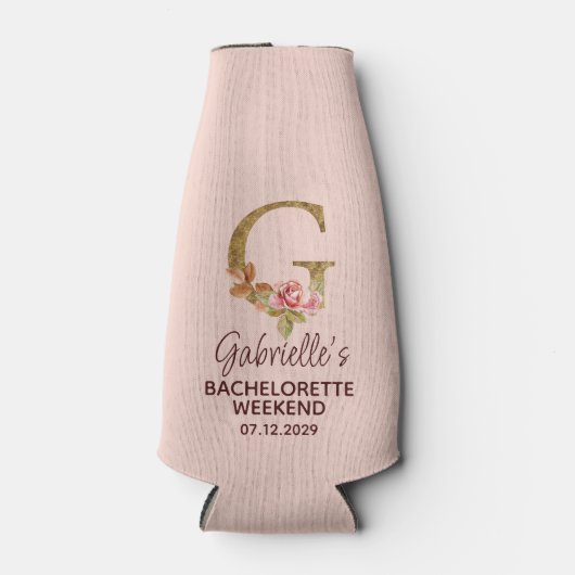 オーダーメイド 名前 レター G ゴールド ブラッシュ ピンク ローズ ボトルクーラー (正面)