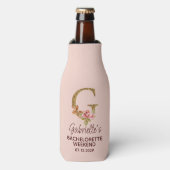 オーダーメイド 名前 レター G ゴールド ブラッシュ ピンク ローズ ボトルクーラー (ボトル正面)