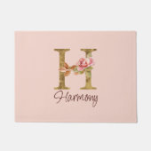 オーダーメイド 名前 レター H ゴールド フォイル ブラッシュ ピンク ローズ ドアマット (正面)