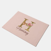 オーダーメイド 名前 レター H ゴールド フォイル ブラッシュ ピンク ローズ ドアマット (アングル)