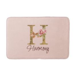 オーダーメイド 名前 レター H ゴールド フォイル ブラッシュ ピンク ローズ バスマット