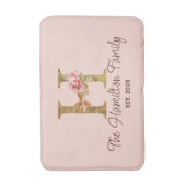 オーダーメイド 名前 レター H ゴールド フォイル ブラッシュ ピンク ローズ バスマット (正面縦)