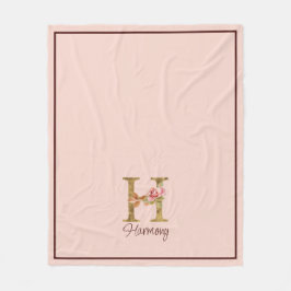 オーダーメイド 名前 レター H ゴールド フォイル ブラッシュ ピンク ローズ フリースブランケット