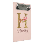 オーダーメイド 名前 レター H ゴールド フォイル ブラッシュ ピンク ローズ ミニクリップボード (アングル)