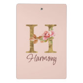 オーダーメイド 名前 レター H ゴールド フォイル ブラッシュ ピンク ローズ ミニクリップボード (裏面)