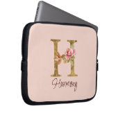 オーダーメイド 名前 レター H ゴールド フォイル ブラッシュ ピンク ローズ ラップトップスリーブ (正面右)