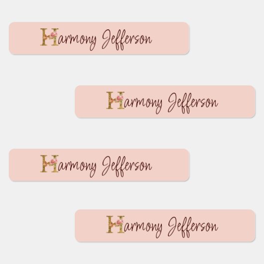 オーダーメイド 名前 レター H ゴールド フォイル ブラッシュ ピンク ローズ ラベル (グループ)