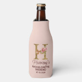 オーダーメイド 名前 レター H ゴールド ブラッシュ ピンク ローズ ボトルクーラー (ボトル正面)