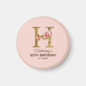 オーダーメイド 名前 レター H ゴールド ブラッシュ ピンク ローズ マグネット (正面)