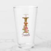 オーダーメイド 名前 レター I ゴールド フォイル ブラッシュ ピンク ローズ タンブラーグラス (正面)