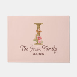 オーダーメイド 名前 レター I ゴールド フォイル ブラッシュ ピンク ローズ ドアマット