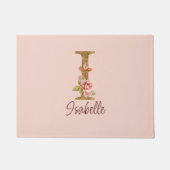 オーダーメイド 名前 レター I ゴールド フォイル ブラッシュ ピンク ローズ ドアマット (正面)