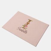 オーダーメイド 名前 レター I ゴールド フォイル ブラッシュ ピンク ローズ ドアマット (アングル)