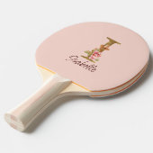 オーダーメイド 名前 レター I ゴールド フォイル ブラッシュ ピンク ローズ 卓球ラケット (正面アングル)
