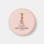 オーダーメイド 名前 レター I ゴールド ブラッシュ ピンク ローズ マグネット (正面)