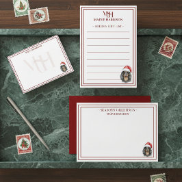 オーダーメイド 名前 手描き ダックスフント サンタ帽子 フラット ノートカード