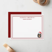 オーダーメイド 名前 手描き ダックスフント サンタ帽子 フラット ノートカード (正面/裏面インサイチュ)