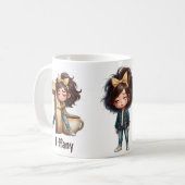 オーダーメイド 名前+T 寝ぼけ朝のチェック柄 キャラクター コーヒーマグカップ (正面左)