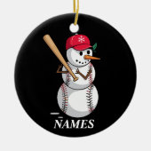 オーダーメイド 名字 野球 スノーマン 雪玉 クリスマス セラミックオーナメント (正面)