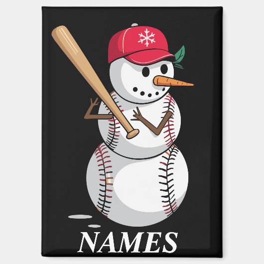 オーダーメイド 名字 野球 スノーマン 雪玉 クリスマス マグネット (正面)