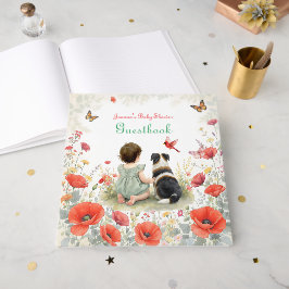オーダーメイド 女の子の赤ちゃんと子犬のベビーシャワー  ゲストブック