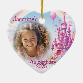オーダーメイド 女の子 7歳の誕生日フォトハートギフト セラミックオーナメント